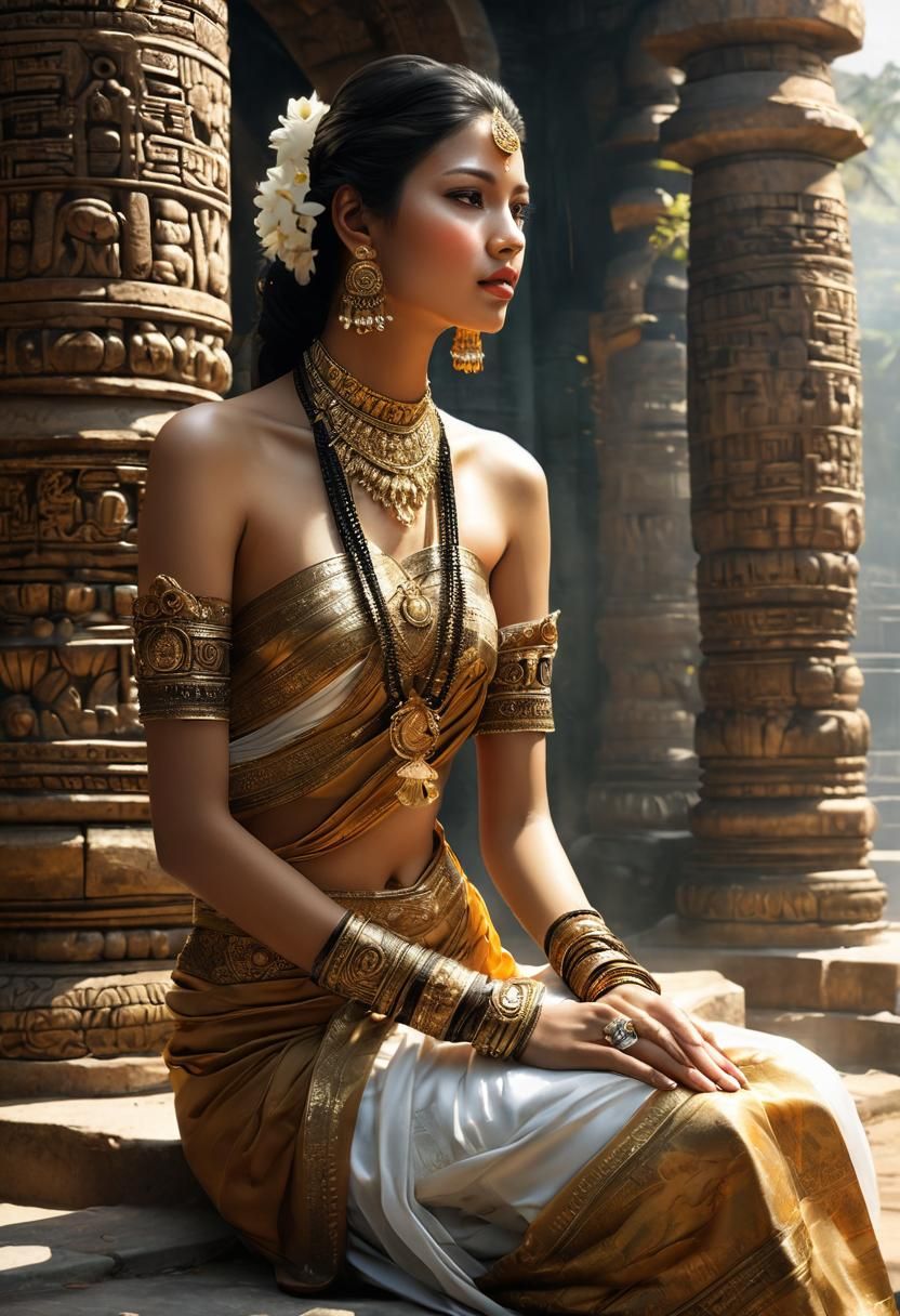 Khmer Woman in Mayan Archway: Art Deco Digital Art