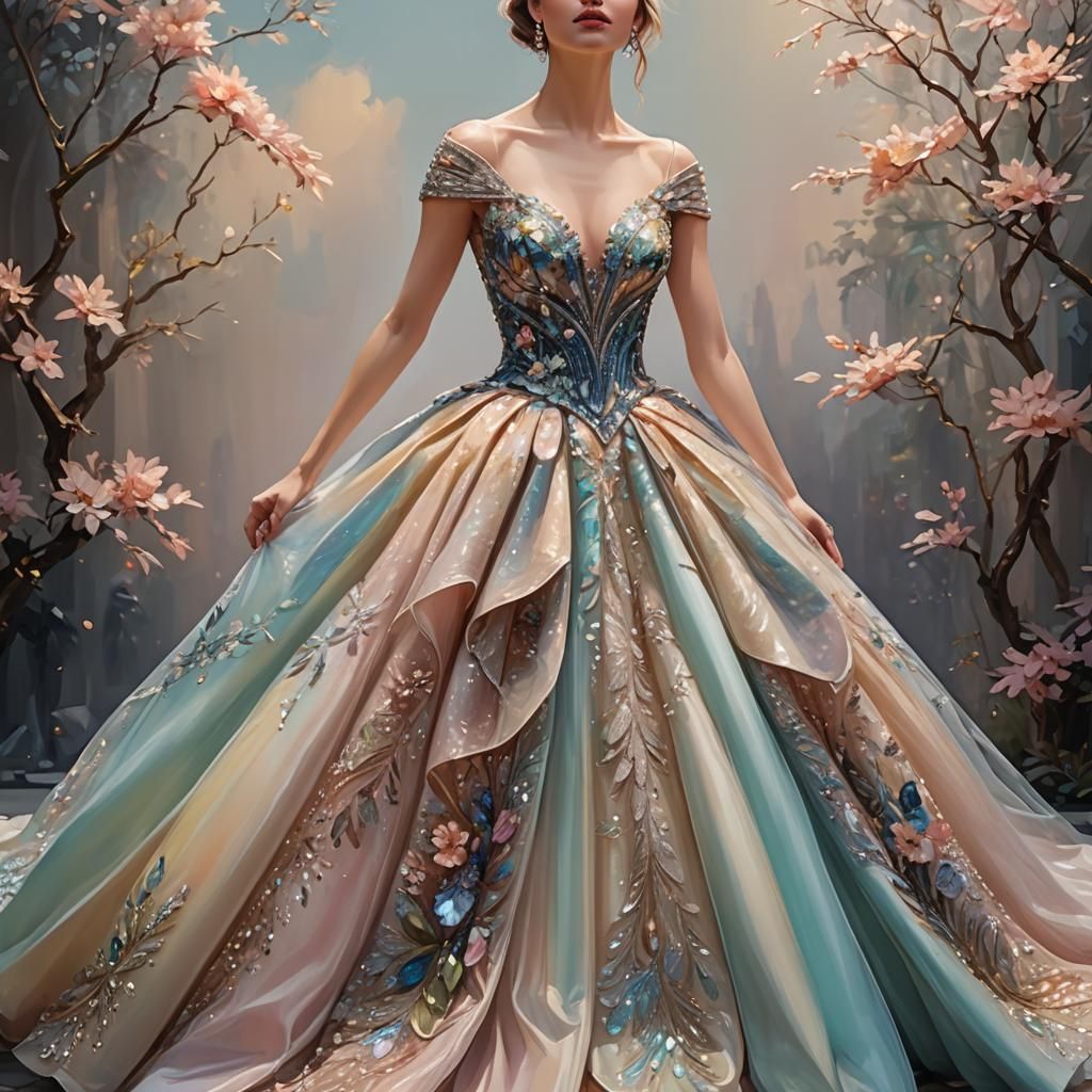 Beautiful Iridescent Evening Gown with Diamonds