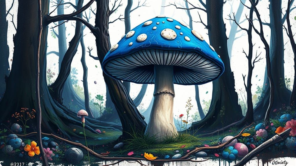 Vibrant Mushroom in a Whimsical Forest