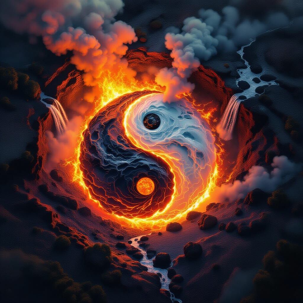 Volcano Waterfall Yin Yang in Astral Style