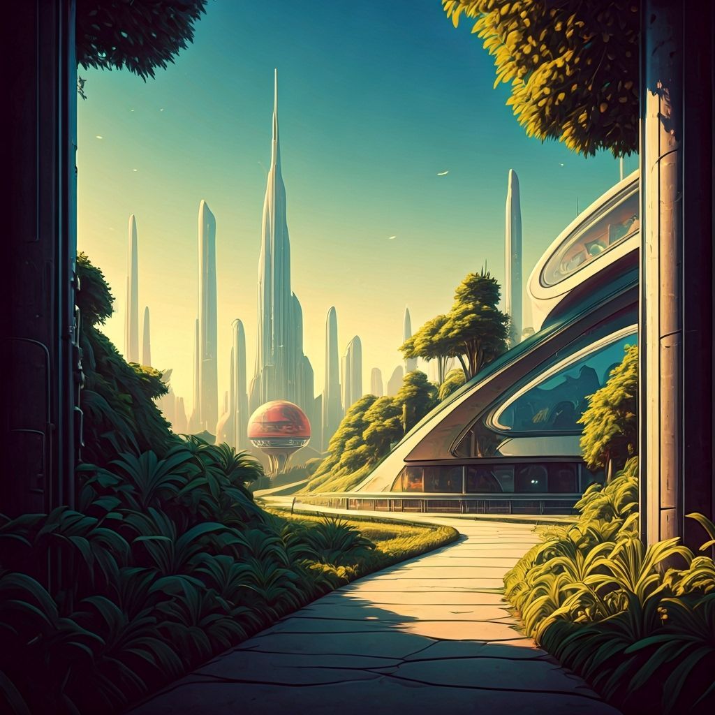 Peaceful Earth: Utopian Cityscape in Retrofuture Style