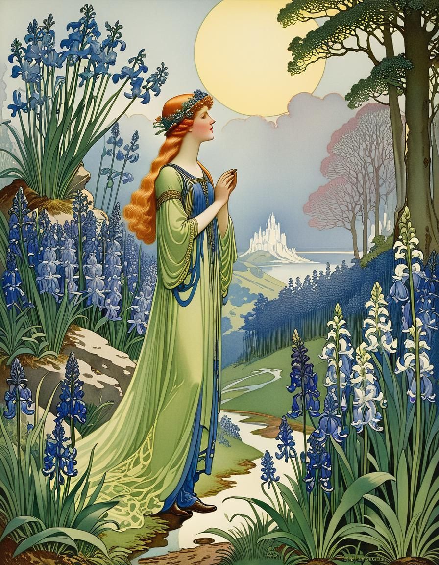 Bluebells in Whimsical Watercolor Style