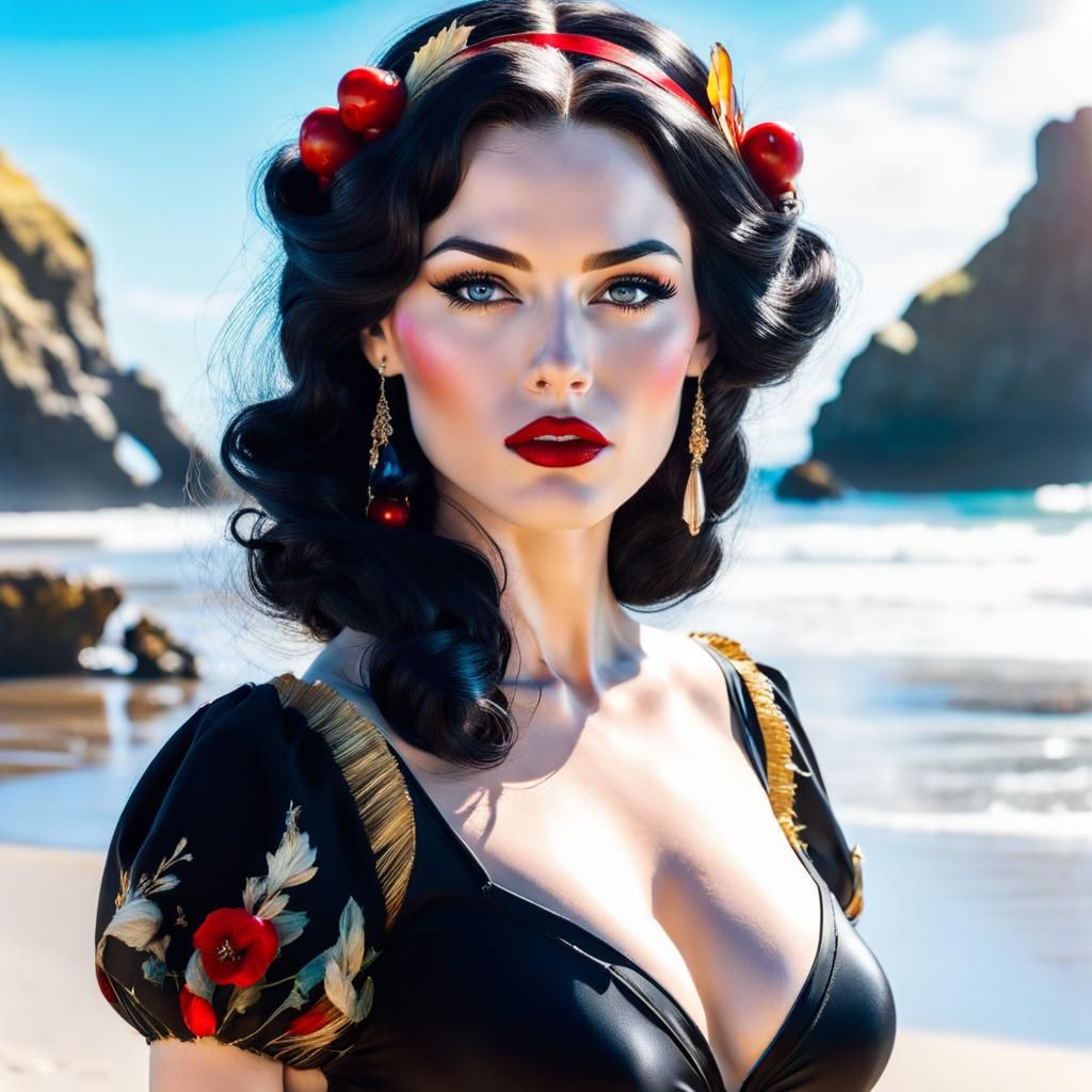Snow White on the Beach: Pin-Up Portrait
