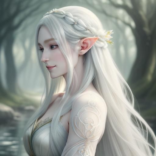 Elegant Elf with Captivating Eyes in Anime Style