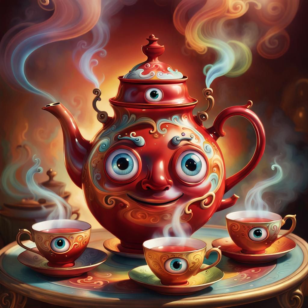Whimsical Cartoon Teapot Fantasy Illustration