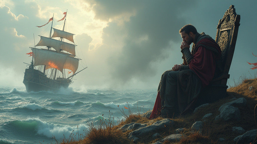 Brooding King Overlooking Naval Battle
