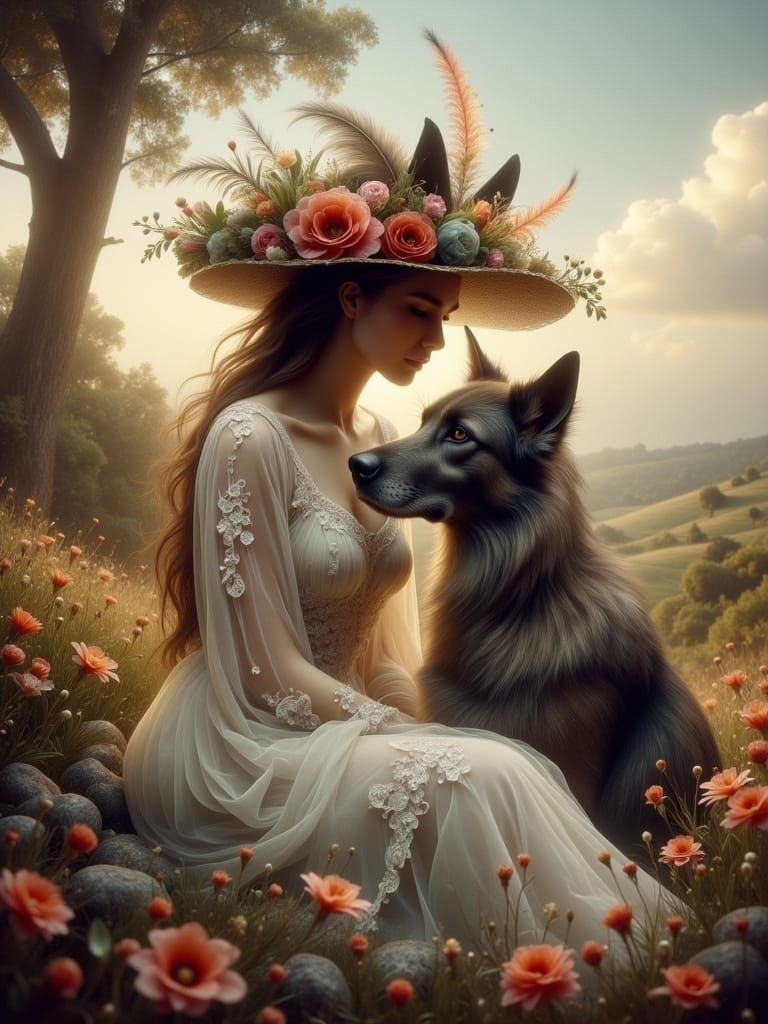 Romantic Fantasy Portrait in Oil-Inspired Digital Art