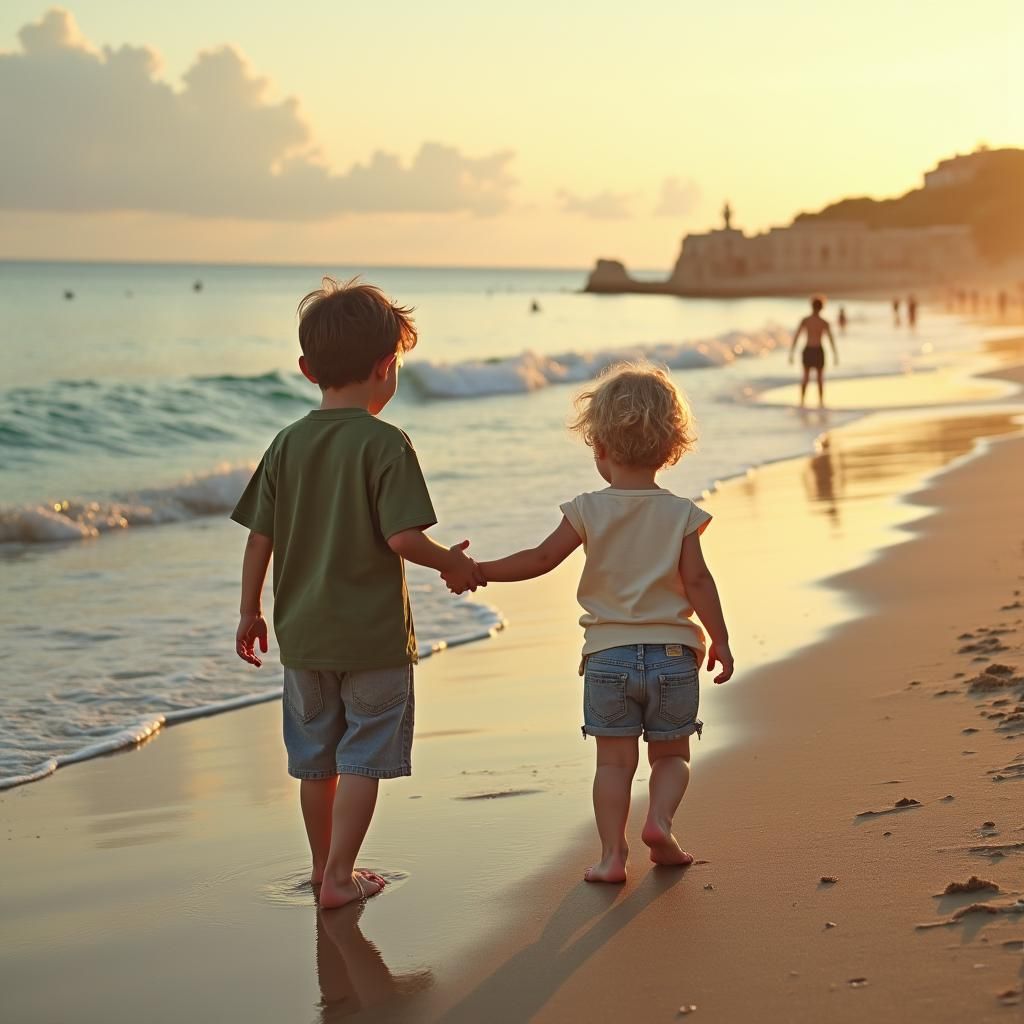 Children on Beach with Roman Ruins, Unreal Engine