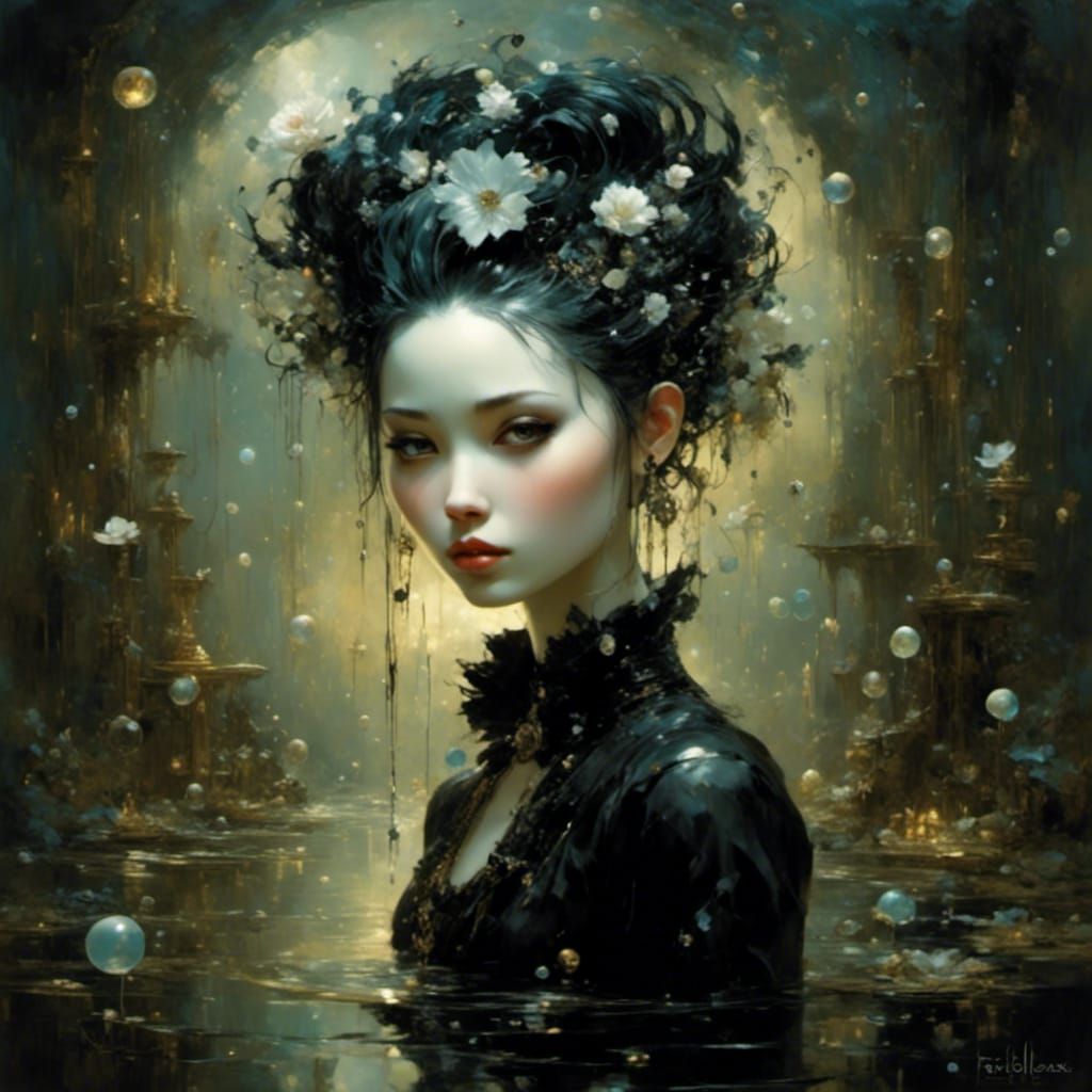 Goth Punk Girl Walks on a Lake