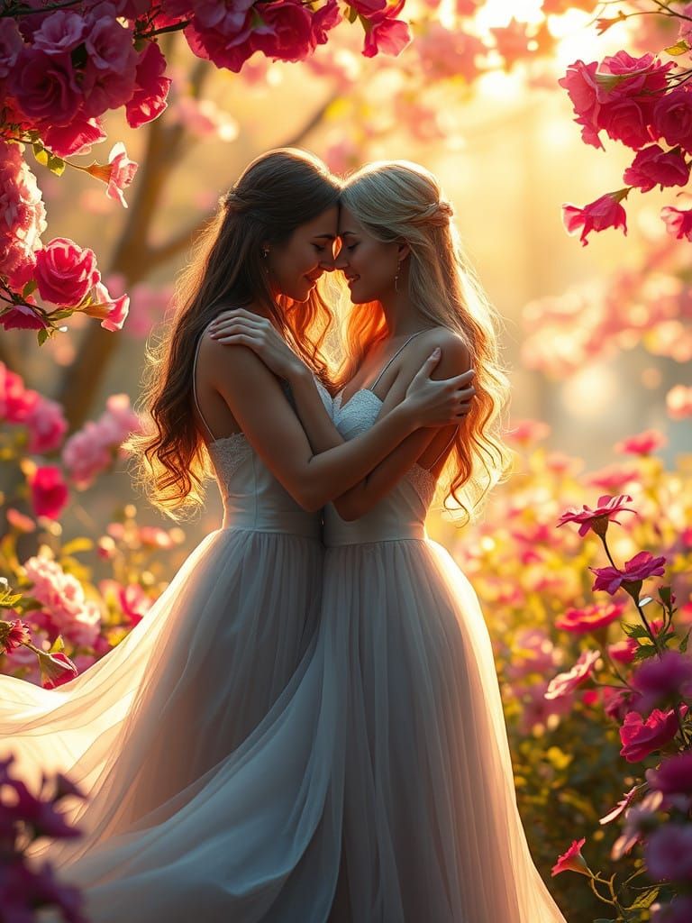 Romantic Garden Scene in Whimsical, Dreamy Style