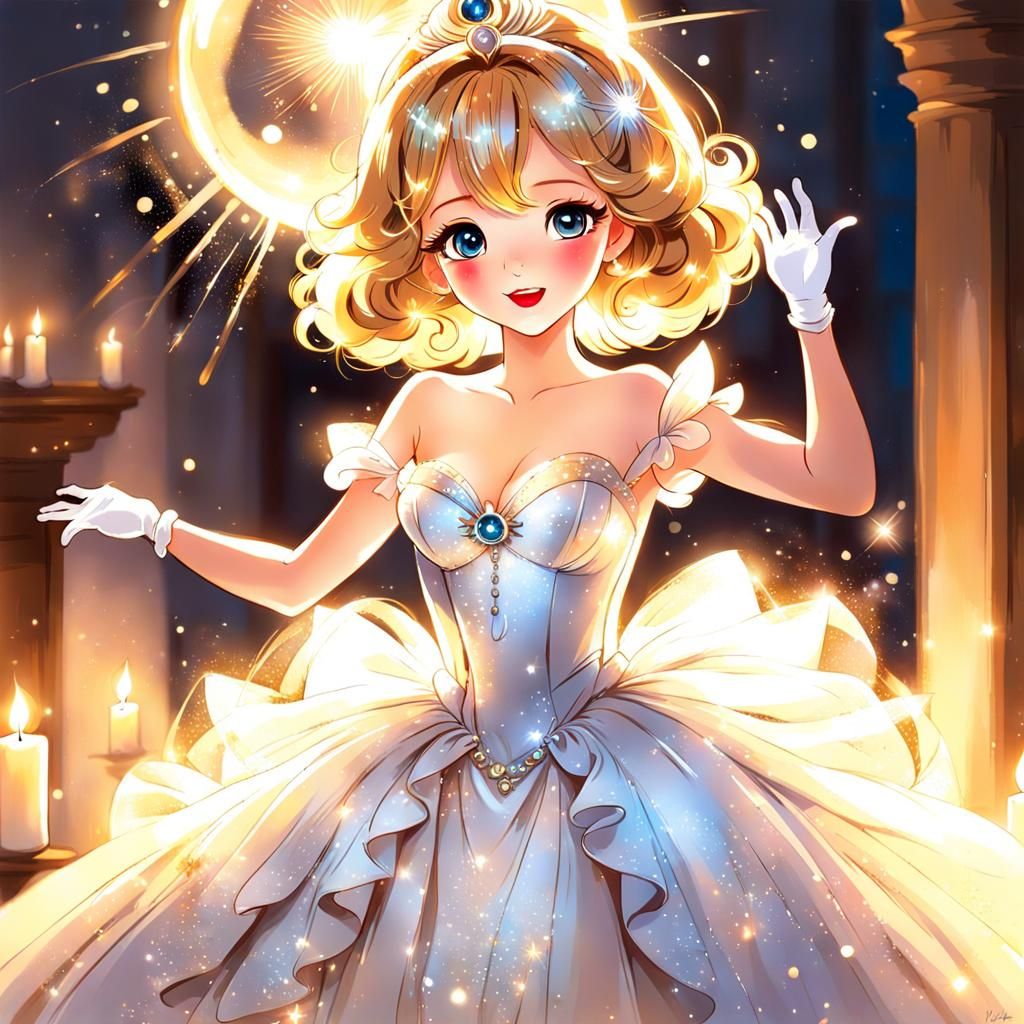 Lady in Glowing Gown with Constellation Hair
