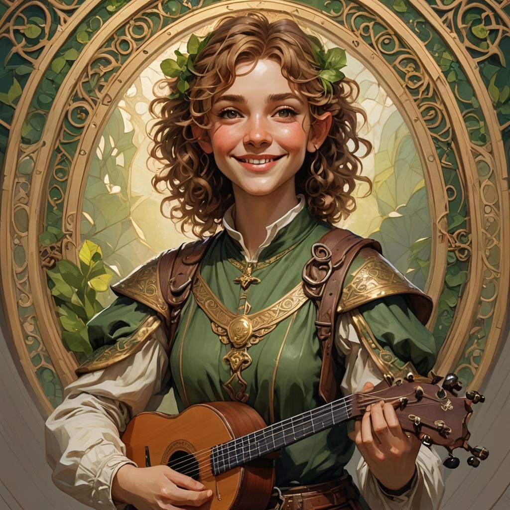 Cheerful Halfling Bard Portrait in Detailed Digital Art