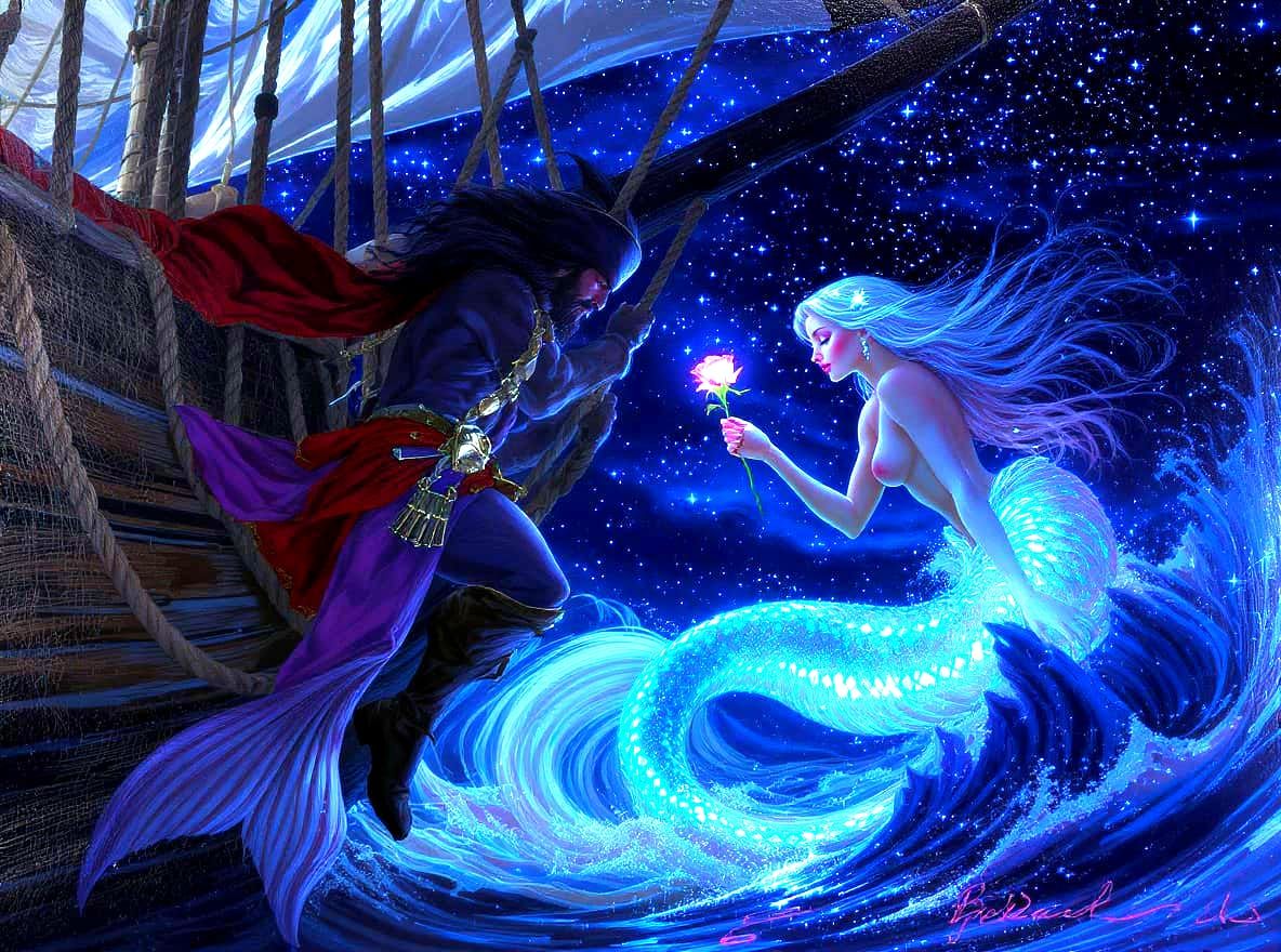 Pirate and Mermaid: Impasto Oil Painting