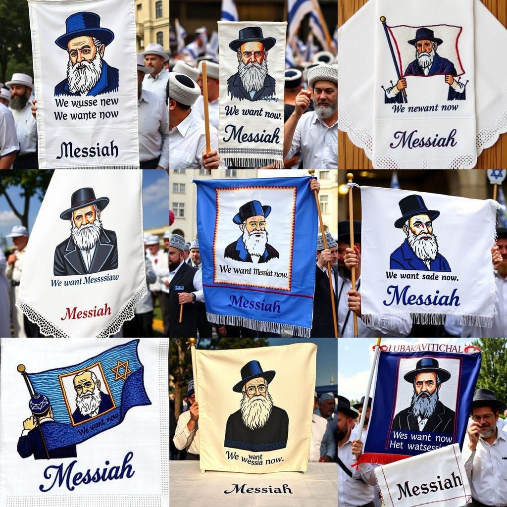 Embroidered Napkin Flag: Lubavitcher Rebbe and Messiah