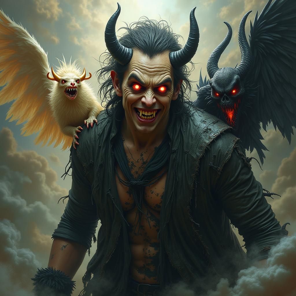 Madman Torn Between Good and Evil, in Gothic Style