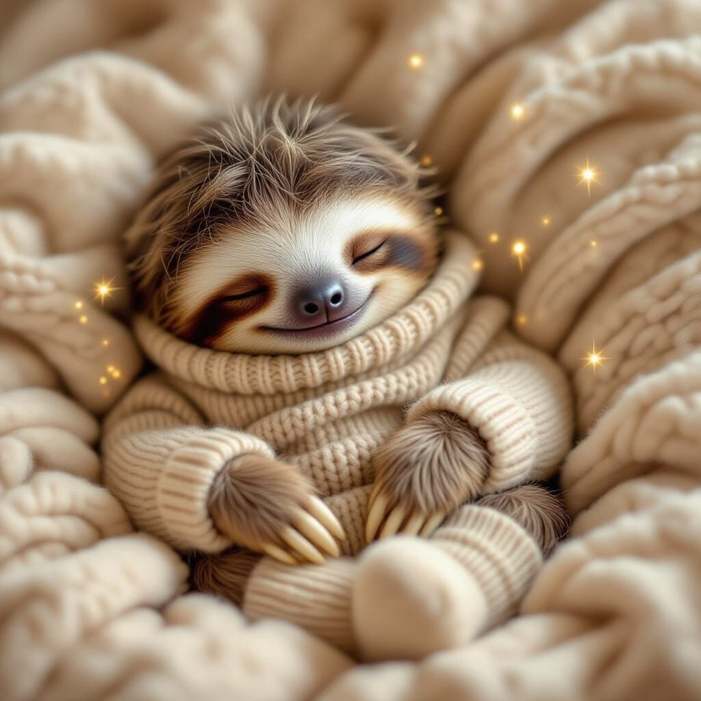 Adorable Sleeping Baby Sloth With Sparkles