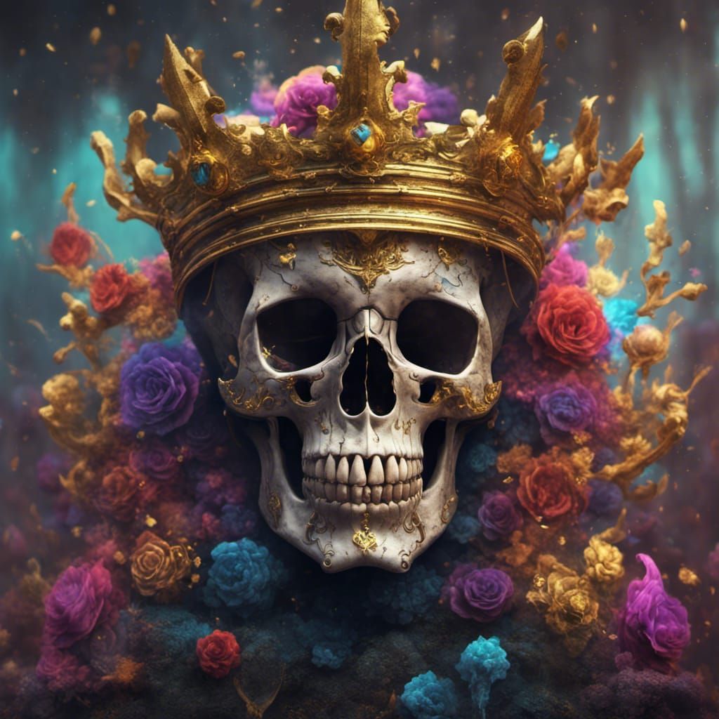Colorful Skull with Golden Crown: Fantasy Art