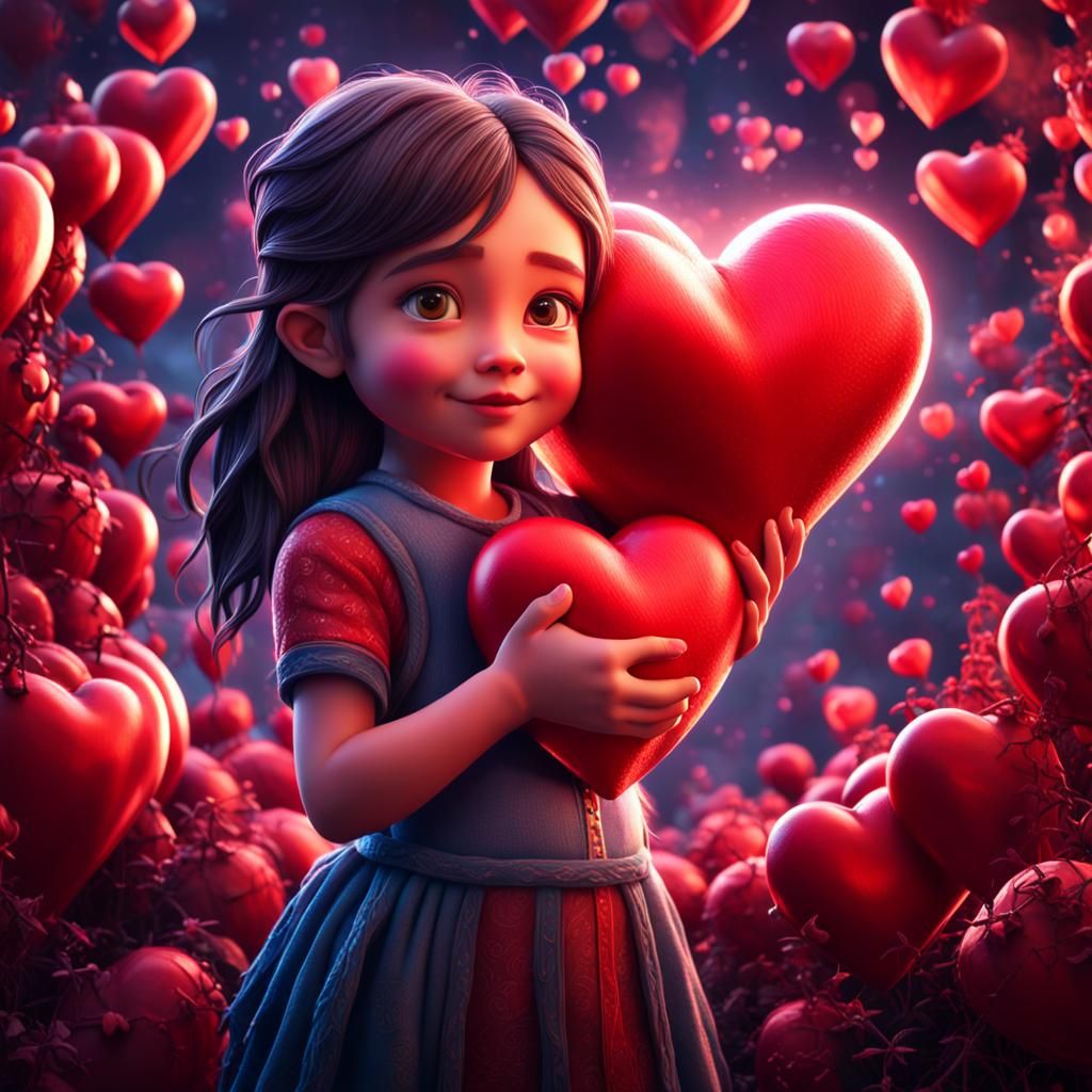 Cute Girl Holding Heart: Hyperrealistic Digital Art