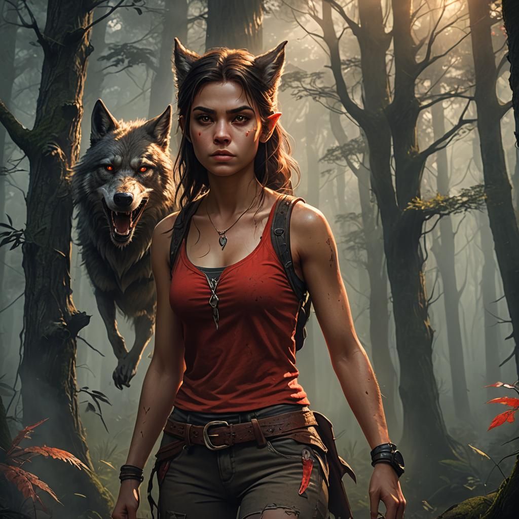 Teenage Werewolf Girl in Misty Forest