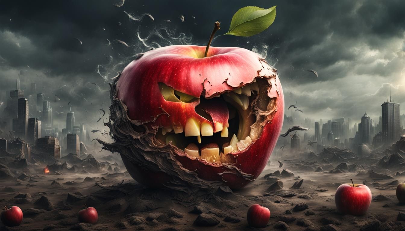 Angry Apple with Tattoo: Epic Digital Matte Painting