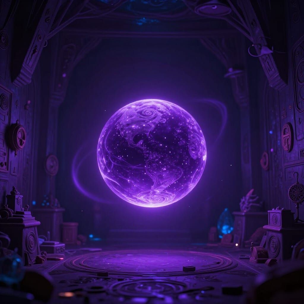 Pulsating Purple Magic Orb in Mystical Chamber