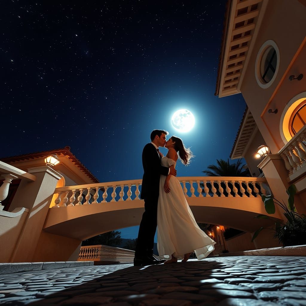 Romantic Bridge Nighttime Scene in a Thousand Stars