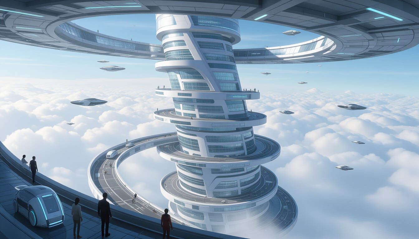 Futuristic City on Infinite Spiral Ramp