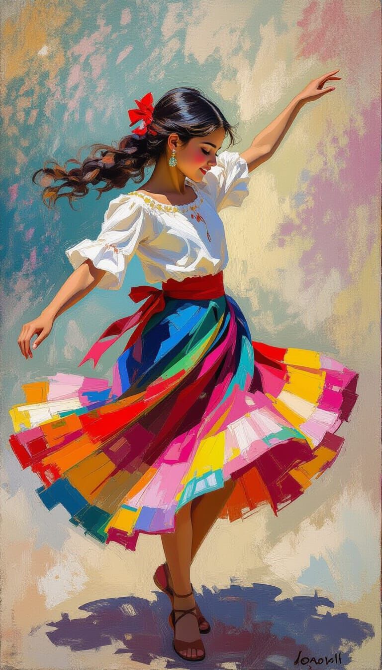 Dancing Romani Girl in Vibrant Colors
