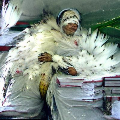Ethereal Figure Adorned in White Feathers