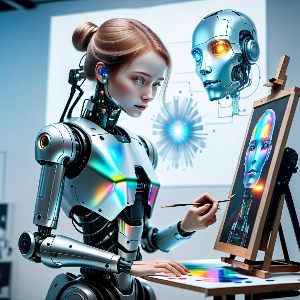 Robot Woman is painting