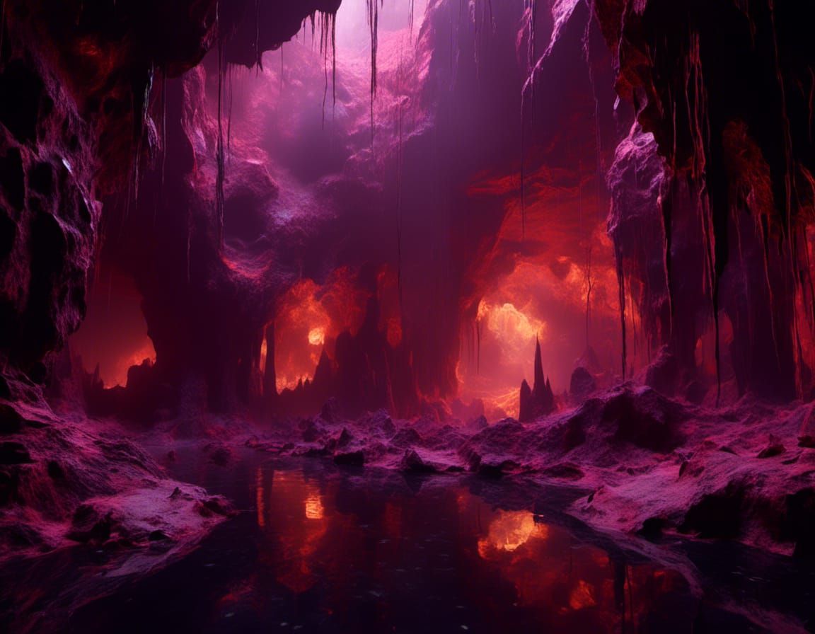 Magic Fairy Lights in Dark Fantasy Cave