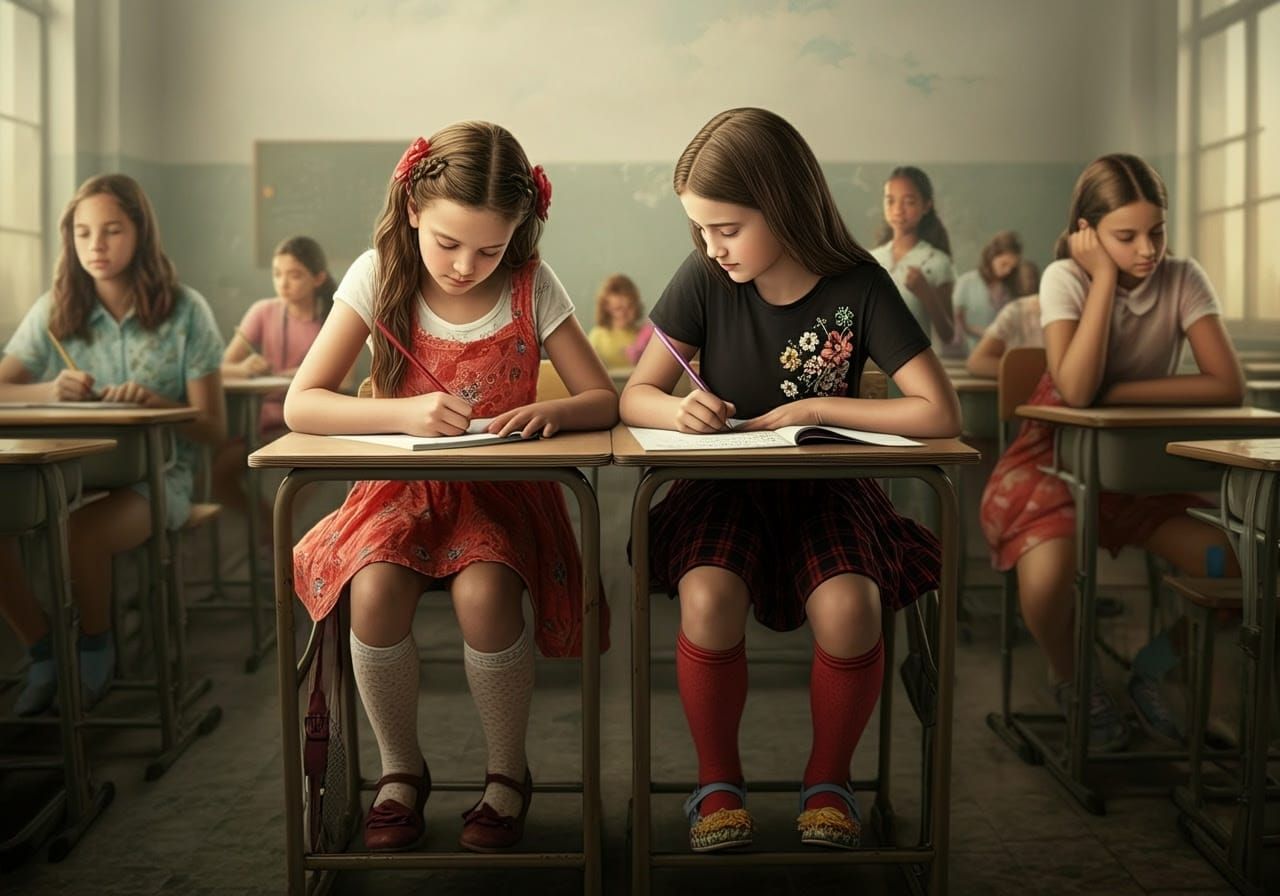 Girls Focused on Schoolwork in a Summer Classroom