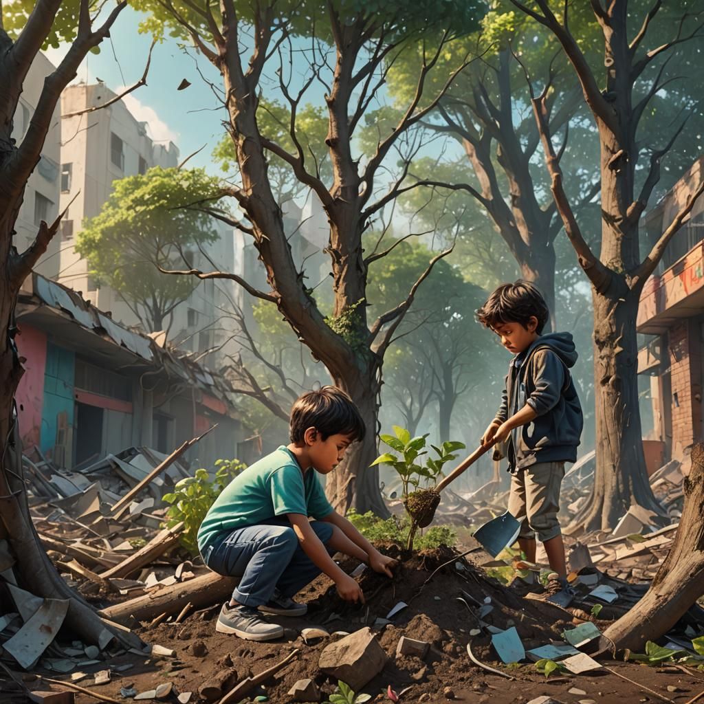 Child Plants Hope in a World Destroyed