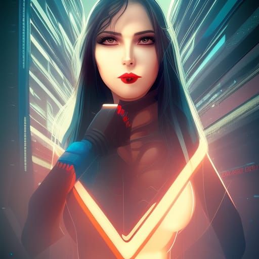 Neofuturistic Superhero Woman in Dynamic Action Pose