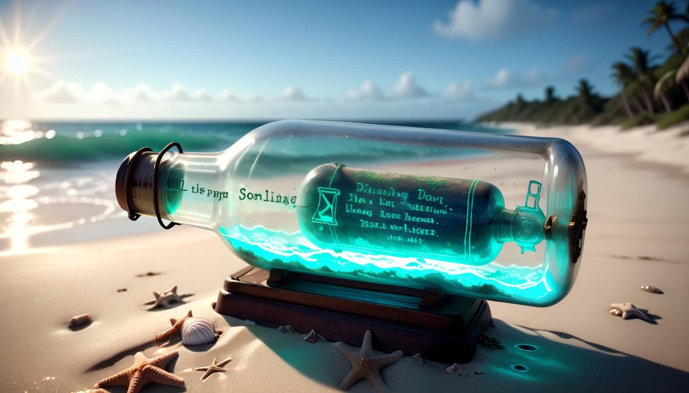 Glowing Message in a Bottle on Beach