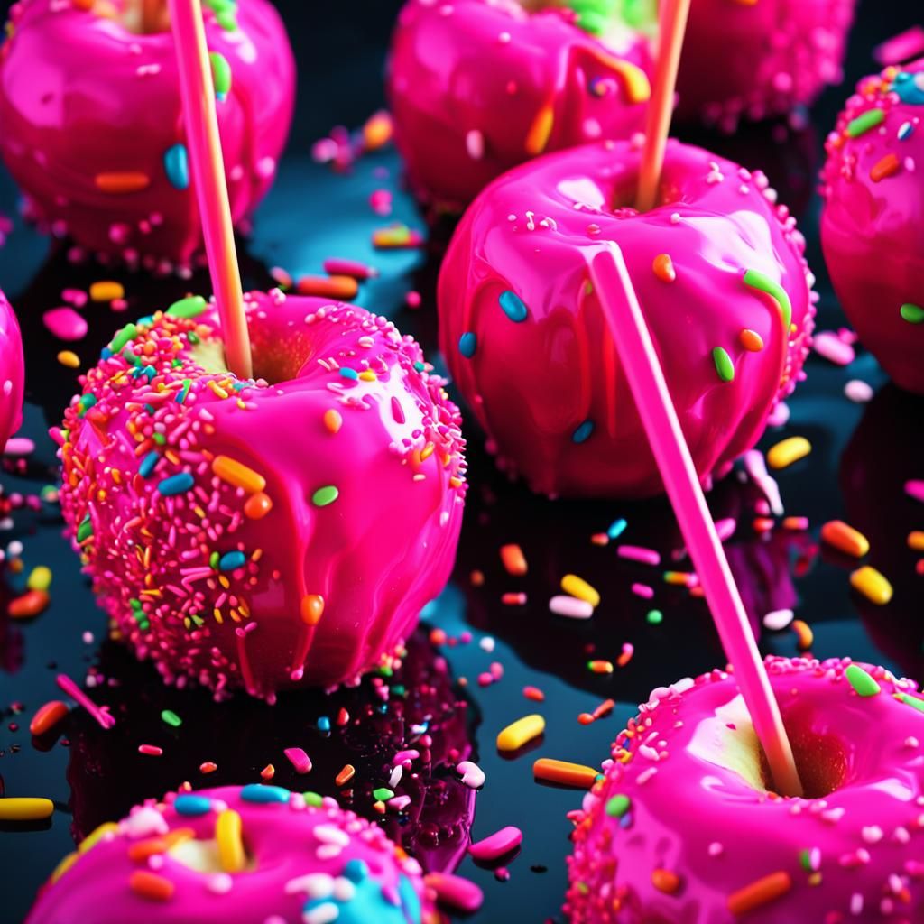 Hot Pink Caramel Apples in 80s Style