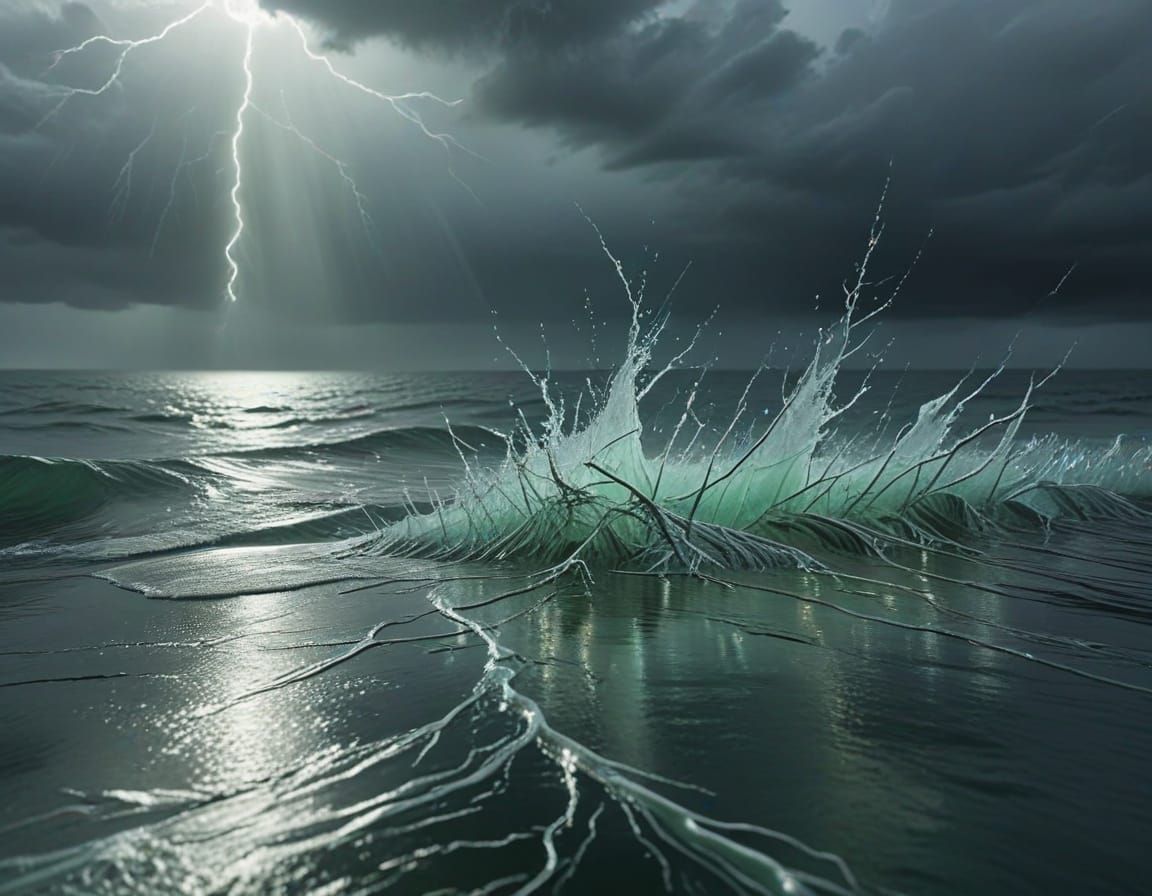 Calm Ocean Transformed Into Glowing Green Glass with Silver ...