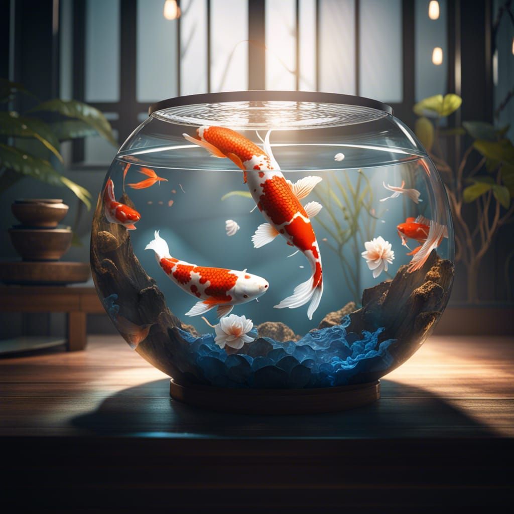 Koi fish swimming in the fish bowl