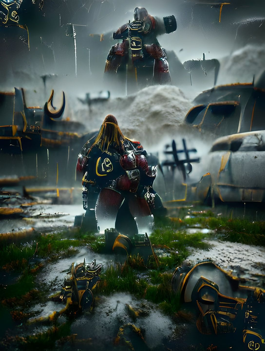Futuristic Viking Warrior in Decaying Field