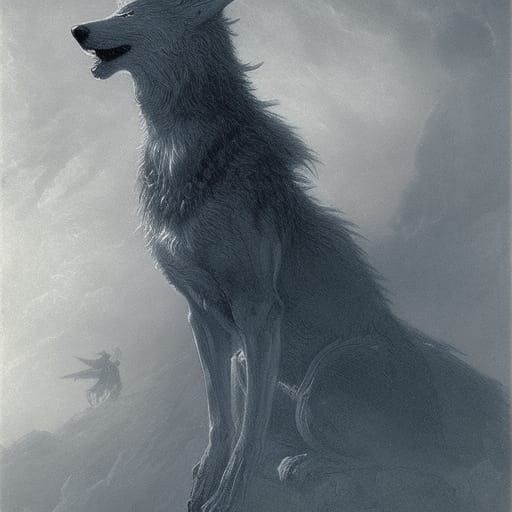 Red-Eyed Wolf in Horror Engraving Style