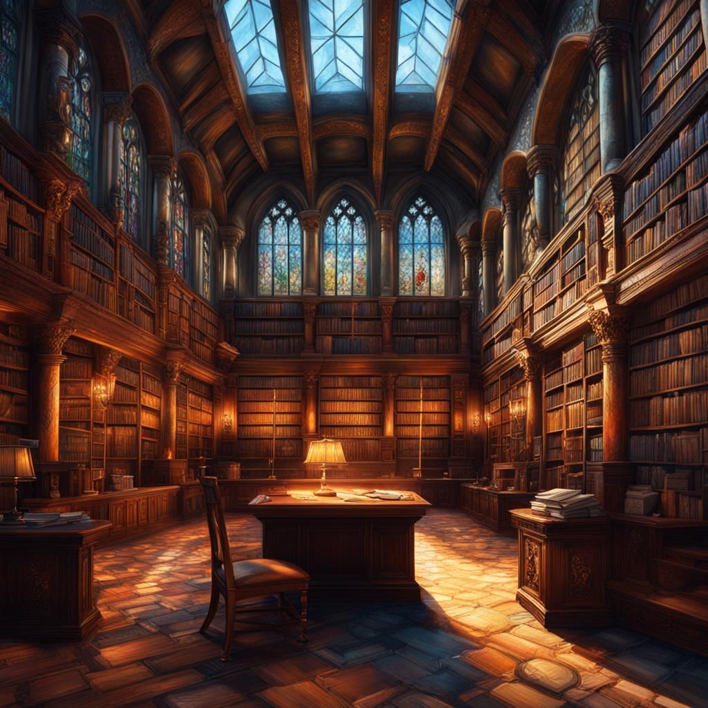 Hyperrealistic Ancient Library in Scottish Castle