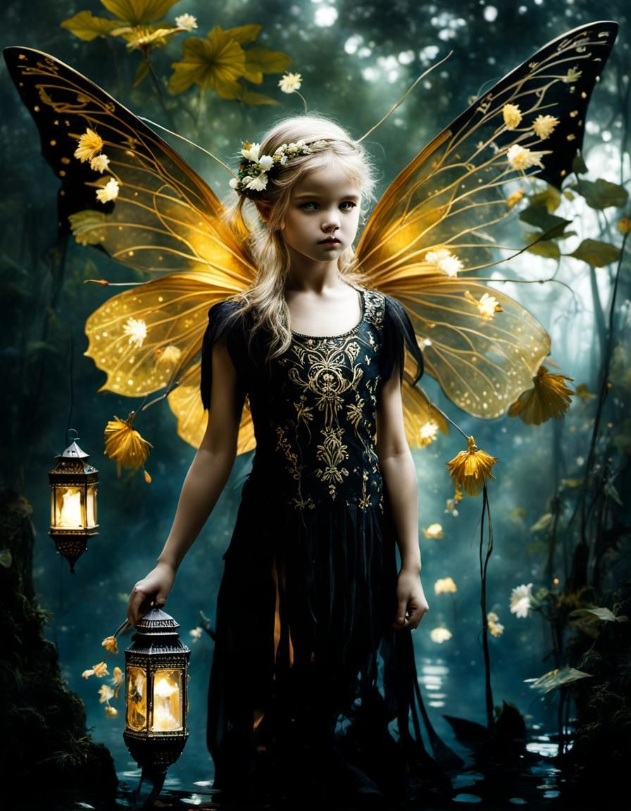 Fairy Touching Reflection in Art Deco Style