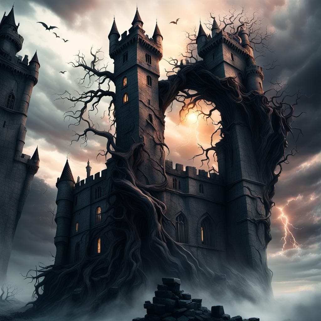 Gothic Castle Amidst a Tempestuous Storm