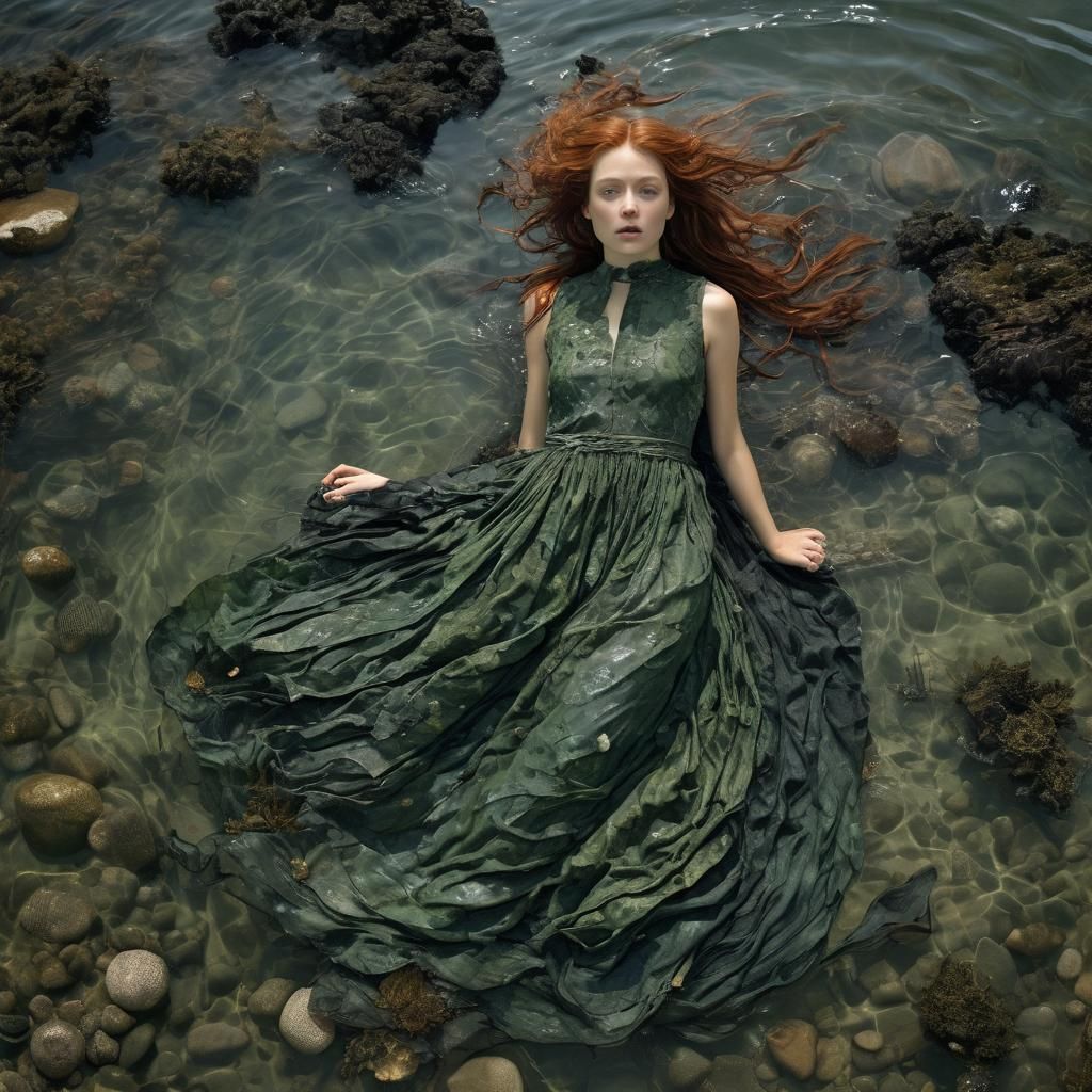 Selkie Woman in Seaweed Dress: Mythological Portrait