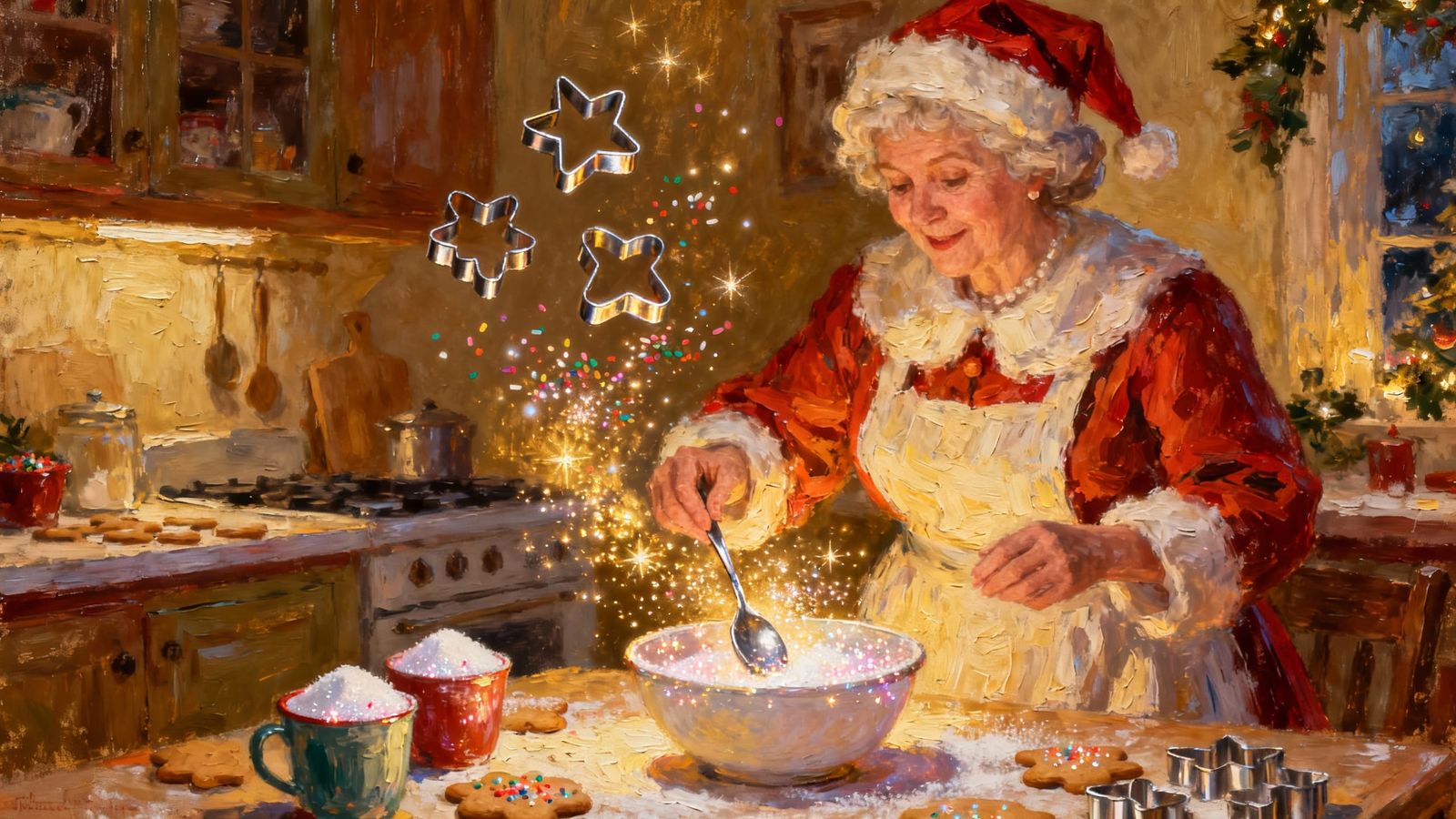 Mrs. Claus Creates Magical Christmas Cookies in Textured Oil...