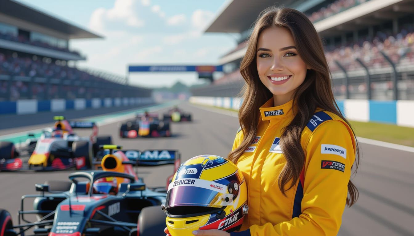 Russian Racer Woman Poses With Formula Car