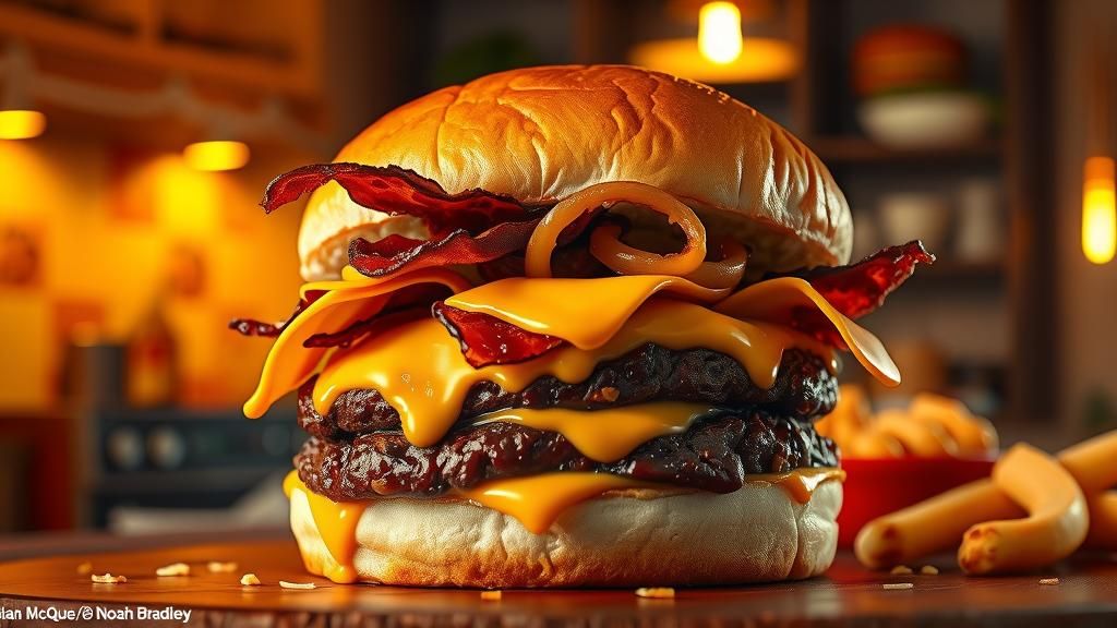 Hyperrealistic Burger with Bacon and Melted Cheddar