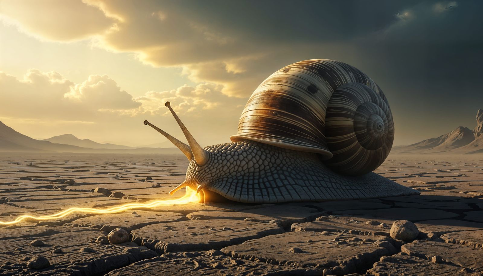 Colossal Snail Crawls Across Barren Stone