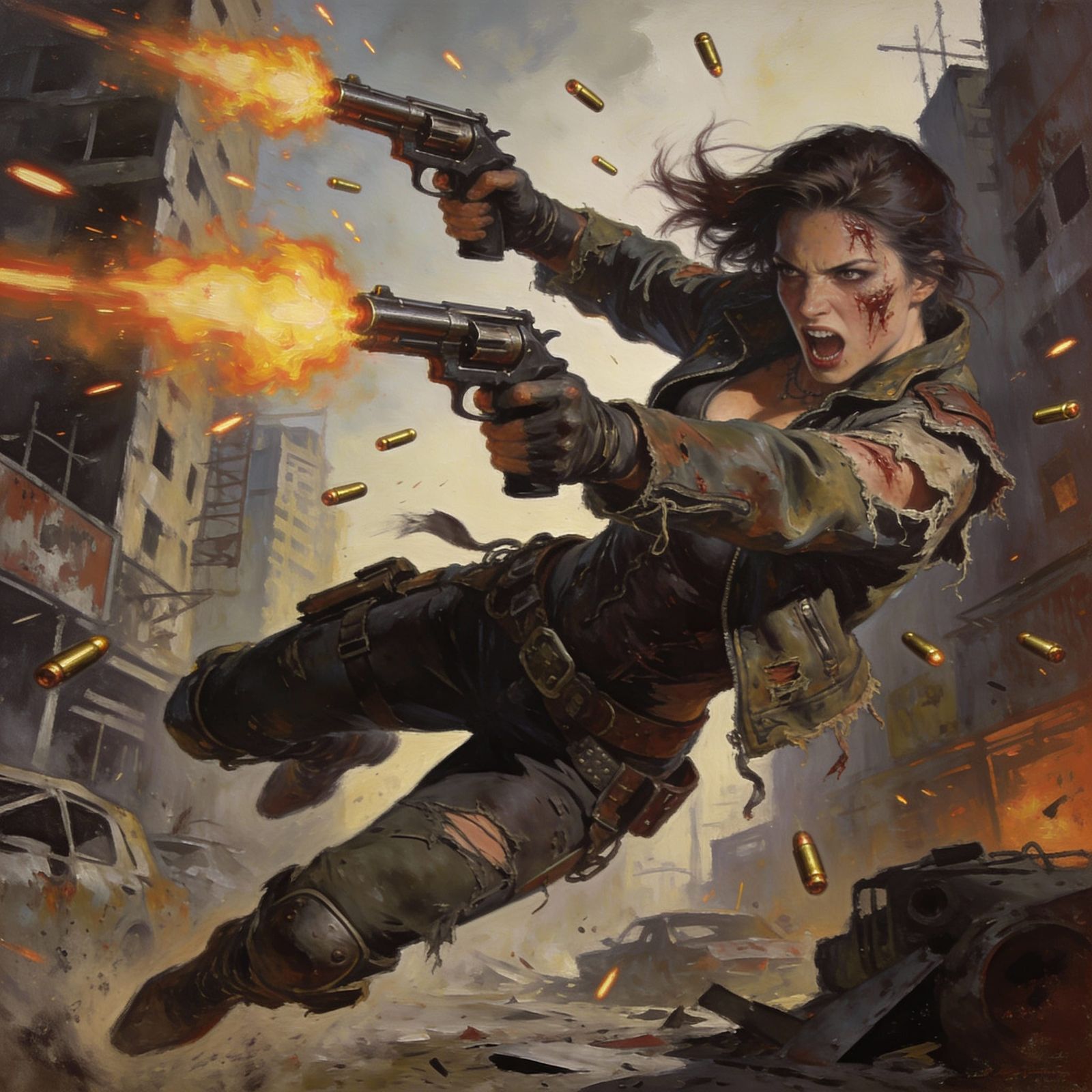 Enraged Warrior in Matrix-Style Gunfight