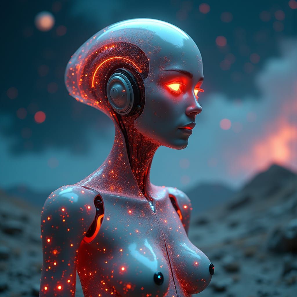 Surreal Female Figures in Alien Landscape